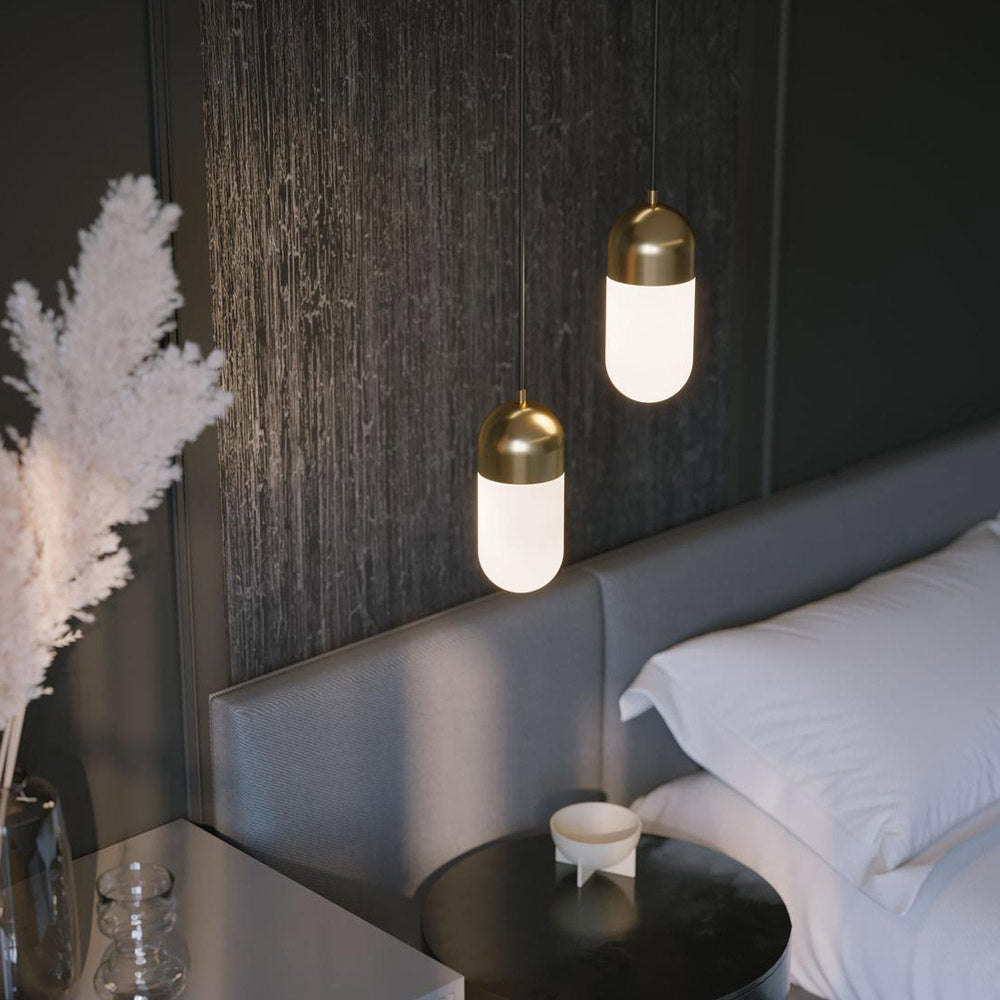 Irvine LED Single Pendant Light in bedroom.
