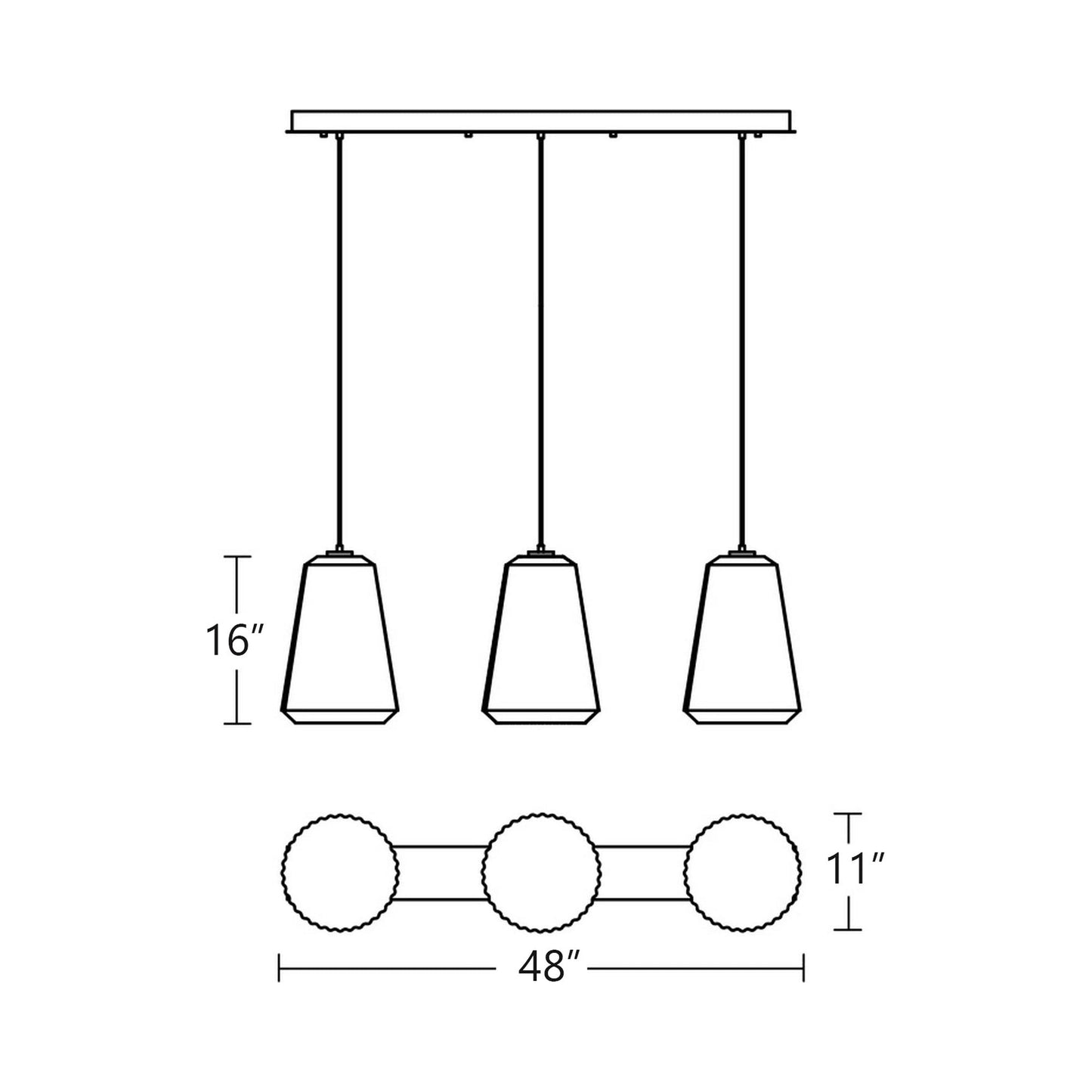 Isla Linear Pendant Light - line drawing.