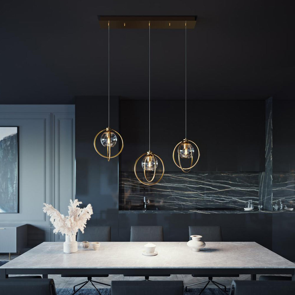 Jamie Linear Pendant Light in dining room.