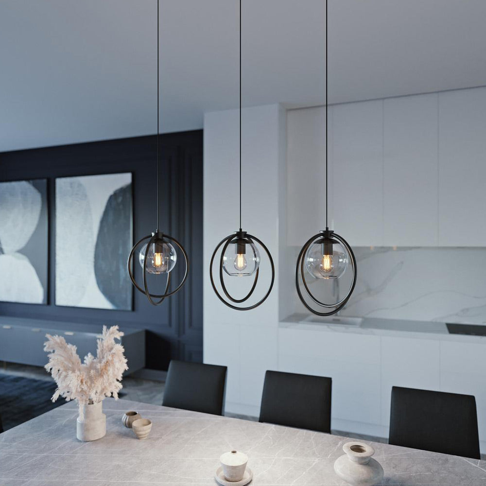 Jamie Linear Pendant Light in dining room.