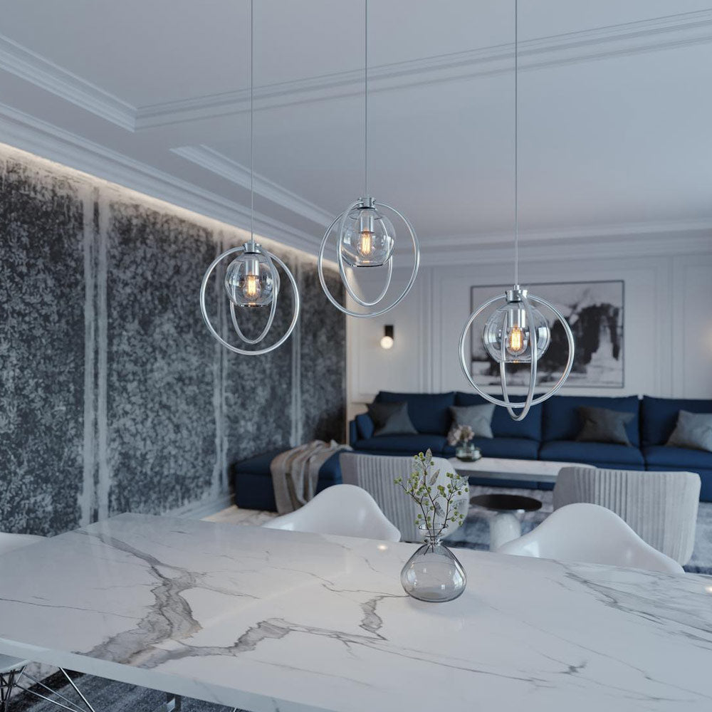 Jamie Linear Pendant Light in dining room.