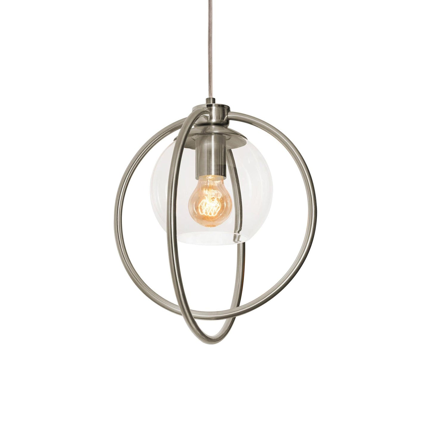 Jamie Pendant Light in Satin Nickel.
