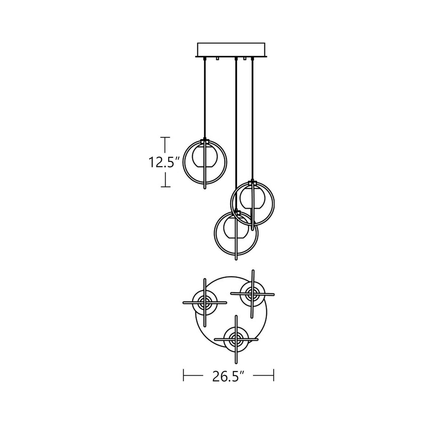 Jamie Round Pendant Light - line drawing.