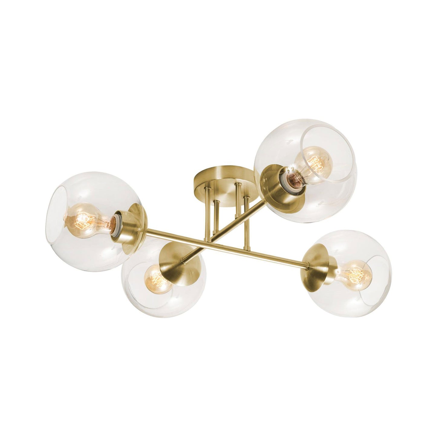 Jamie Semi Flush Mount Ceiling Light in Satin Brass.