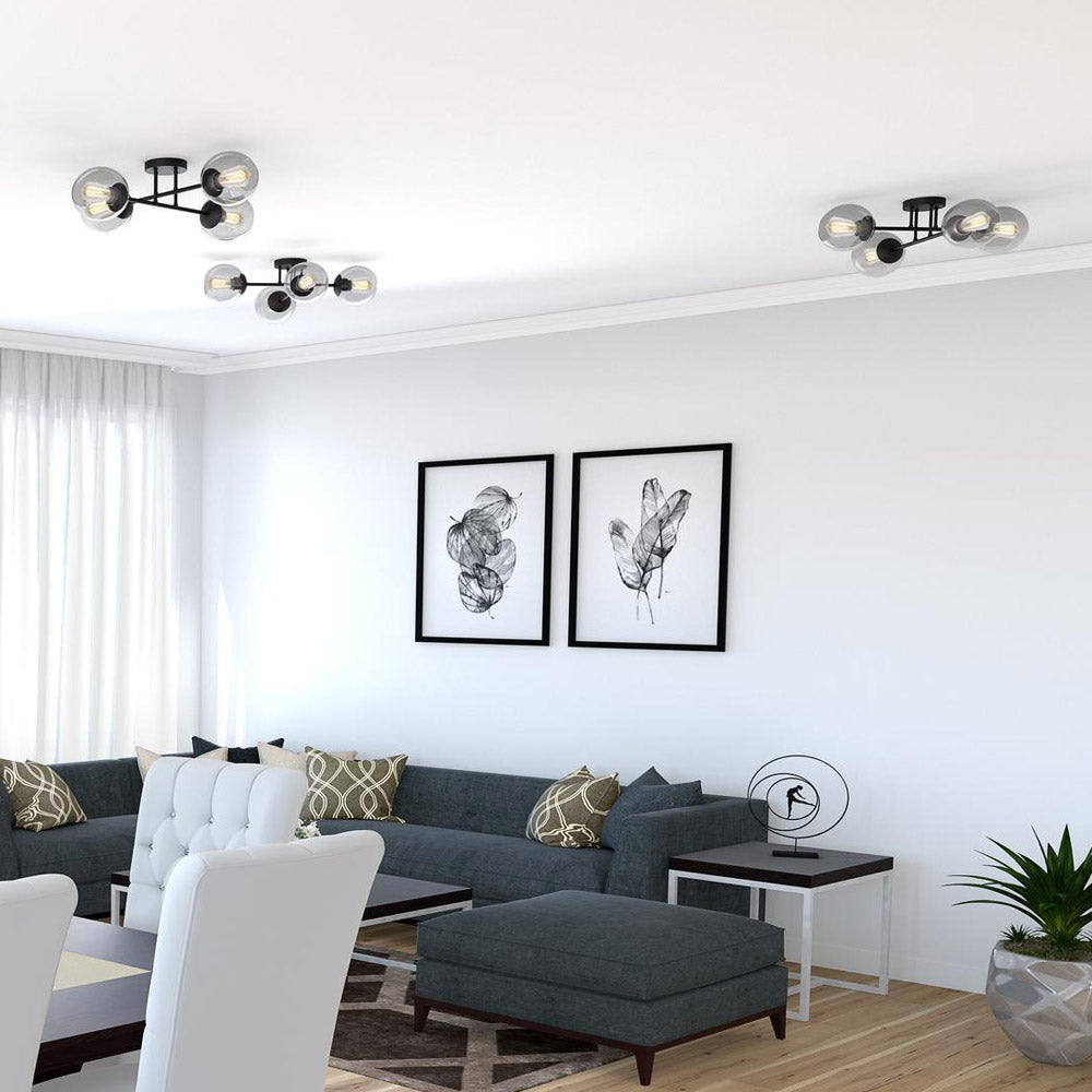 Jamie Semi Flush Mount Ceiling Light in living room.