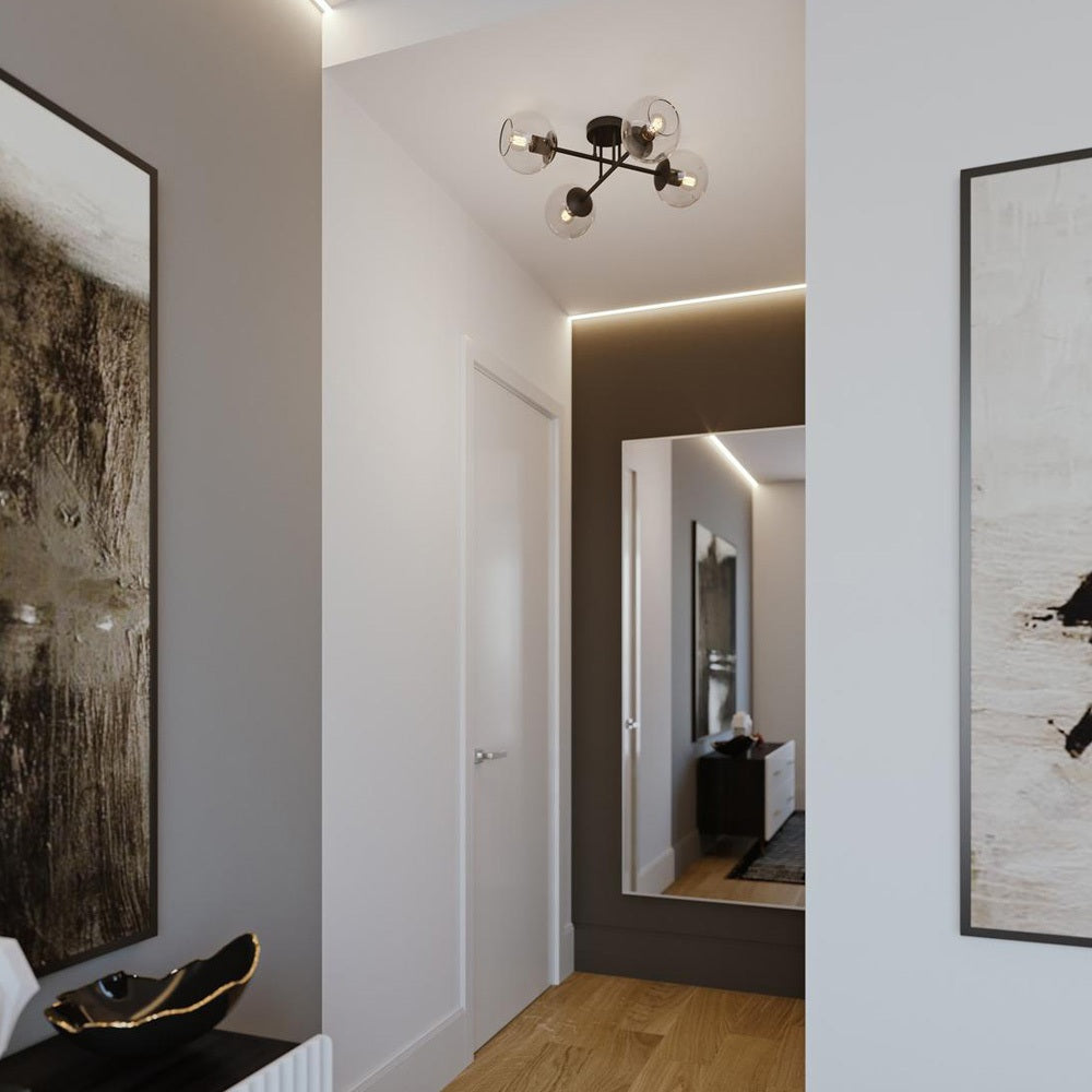 Jamie Semi Flush Mount Ceiling Light in hallway.