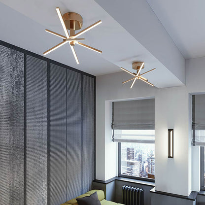 Jaxx LED Semi Flush Mount Ceiling Light in living room.