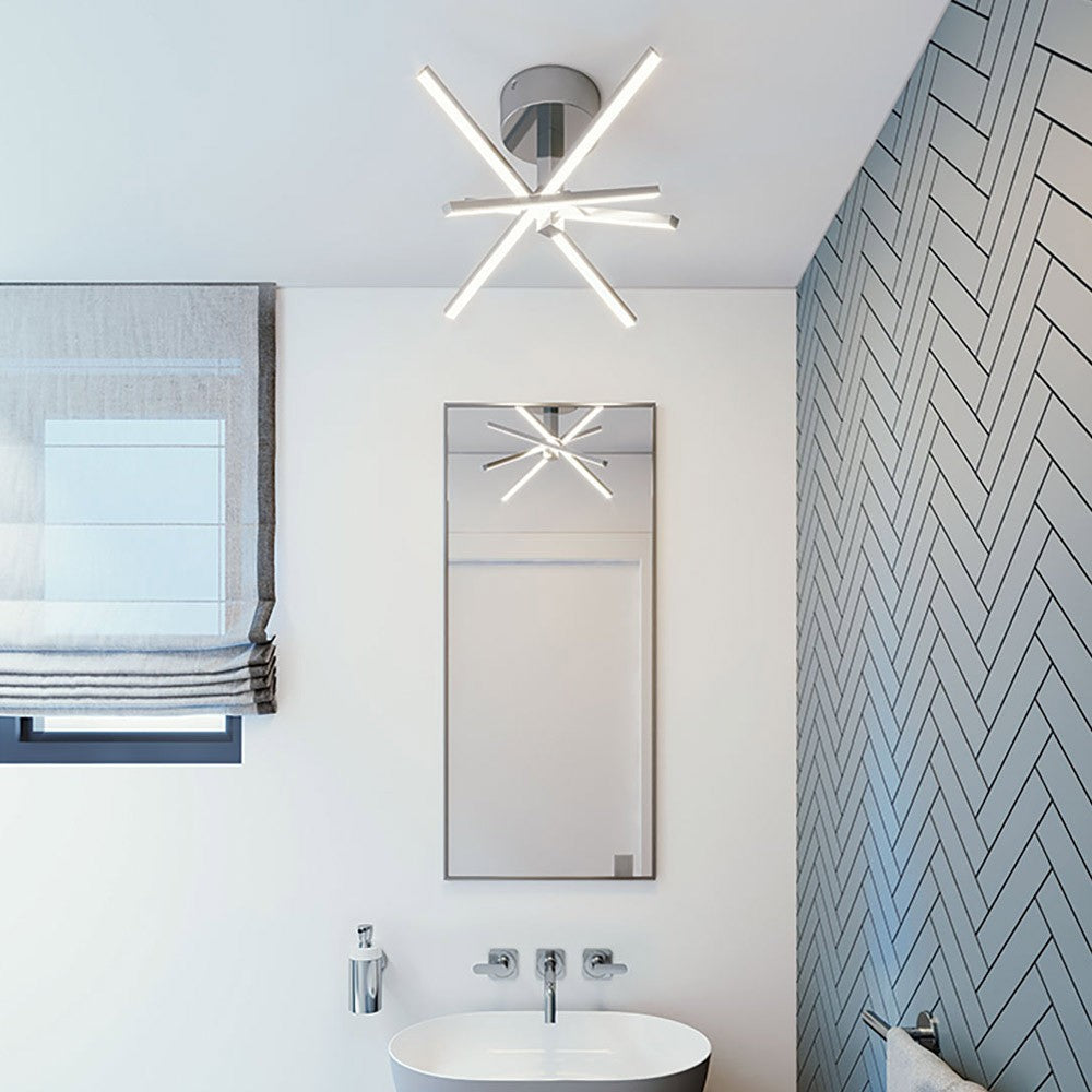 Jaxx LED Semi Flush Mount Ceiling Light in bathroom.