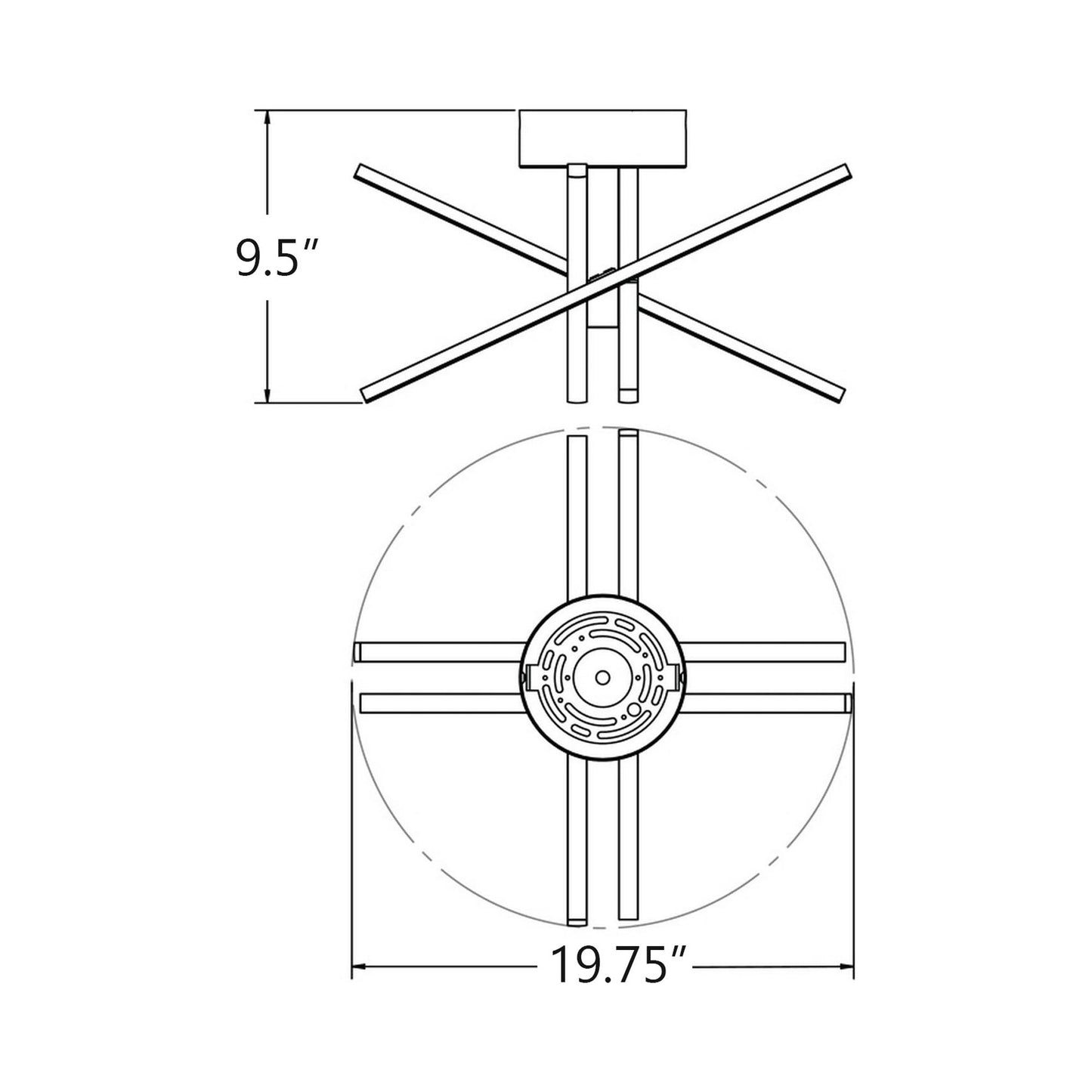 Jaxx LED Semi Flush Mount Ceiling Light - line drawing.