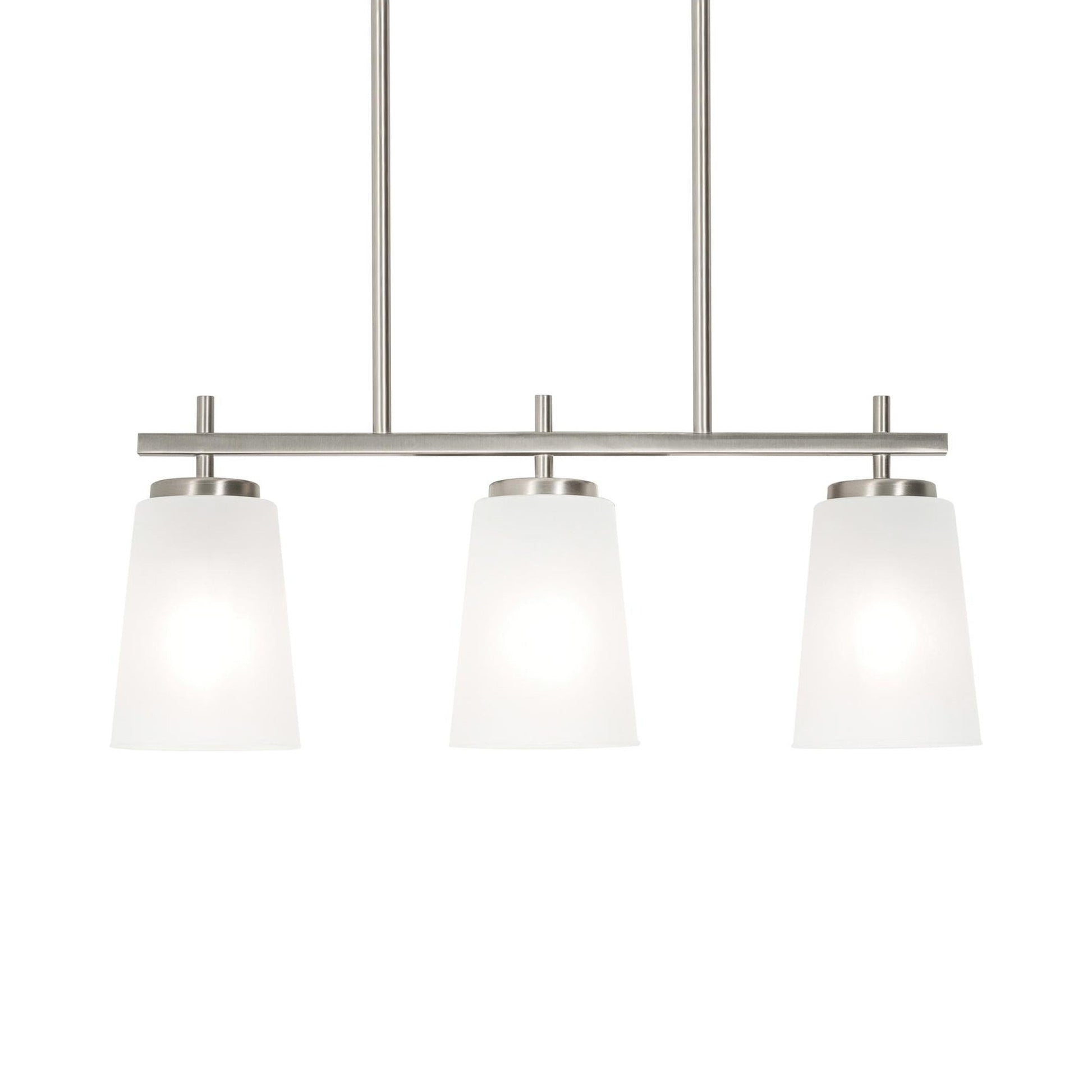 Joanna Linear Pendant Light in Satin Nickel.