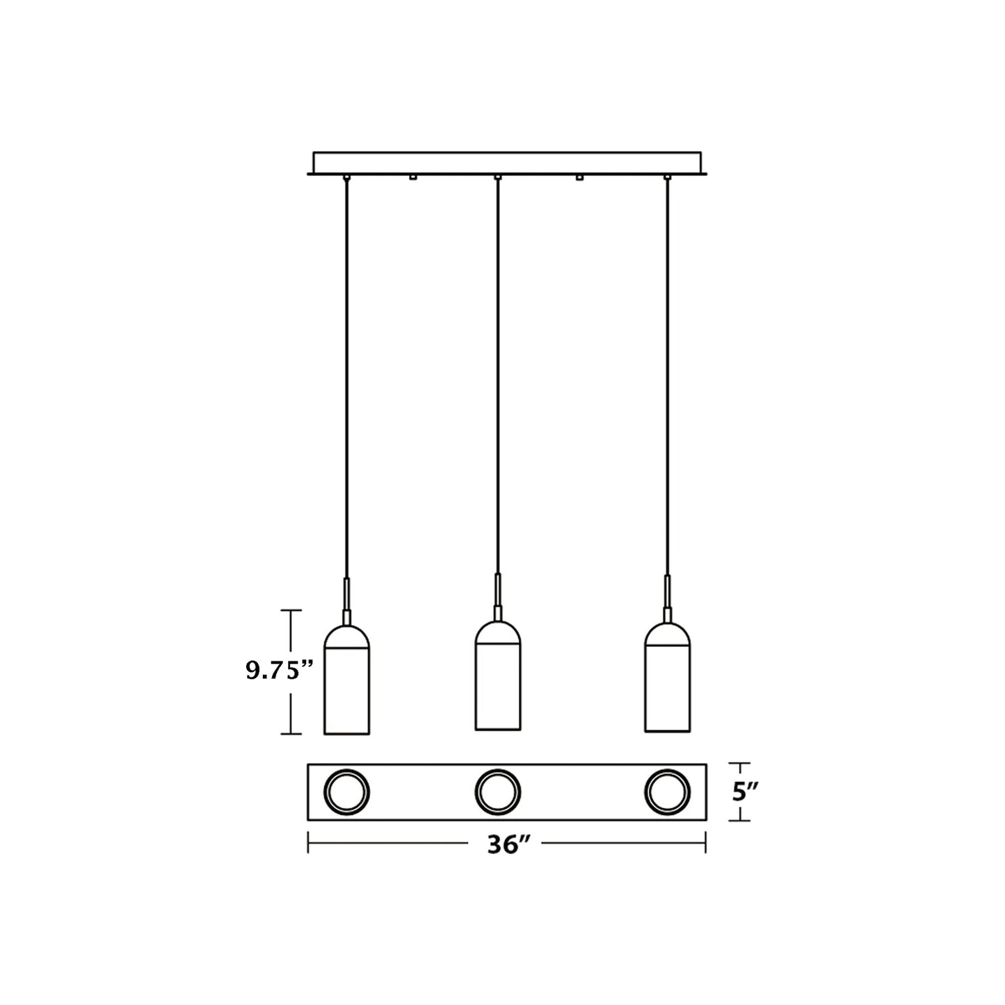 Kiran LED Linear Pendant Light - line drawing.