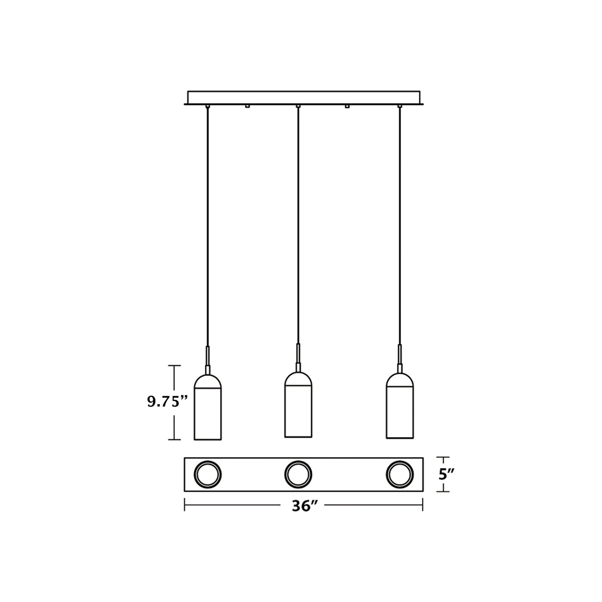 Kiran LED Linear Pendant Light - line drawing.