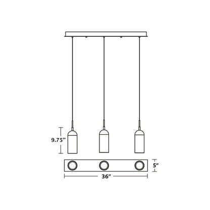 Kiran LED Linear Pendant Light - line drawing.