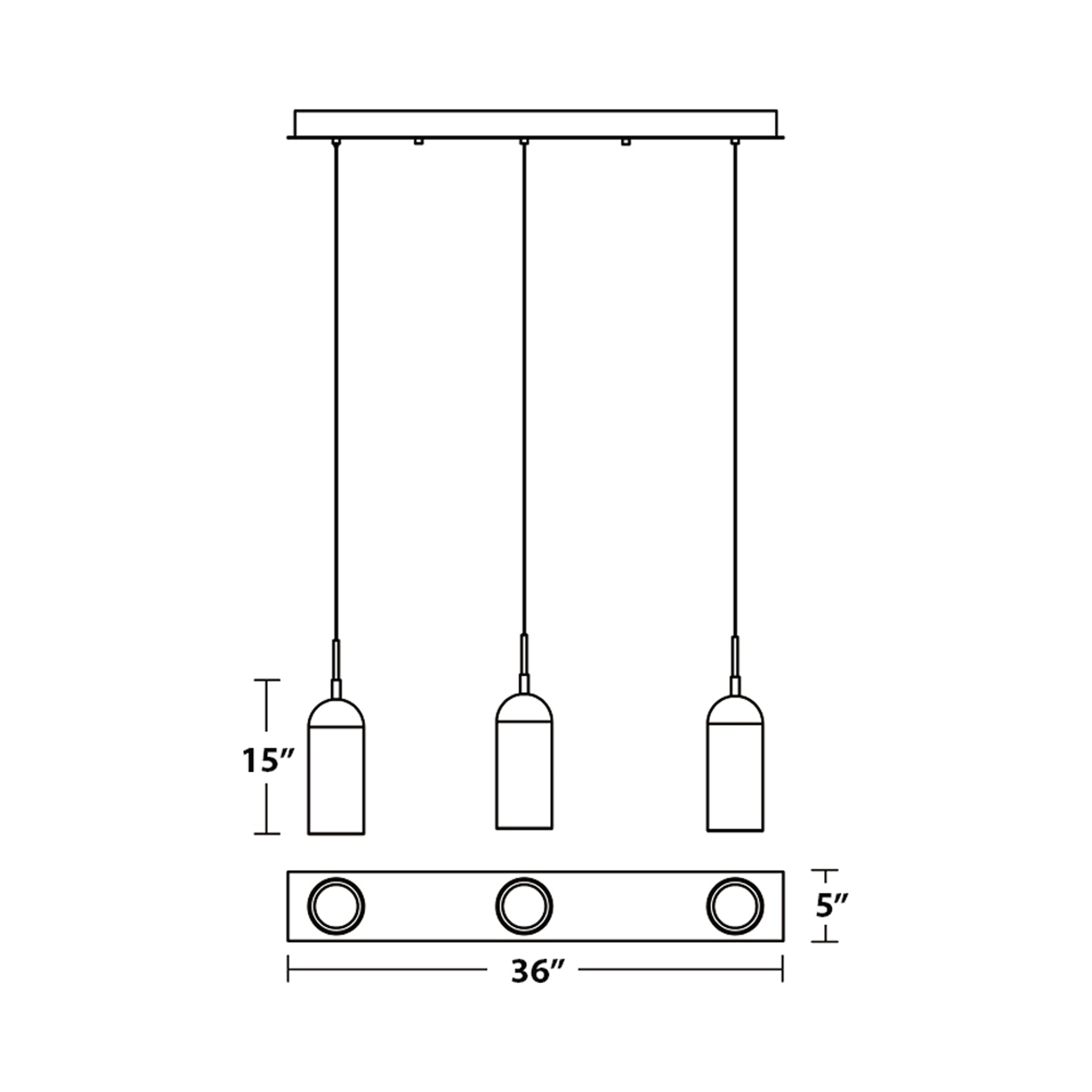 Kiran LED Linear Pendant Light - line drawing.