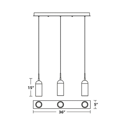 Kiran LED Linear Pendant Light - line drawing.