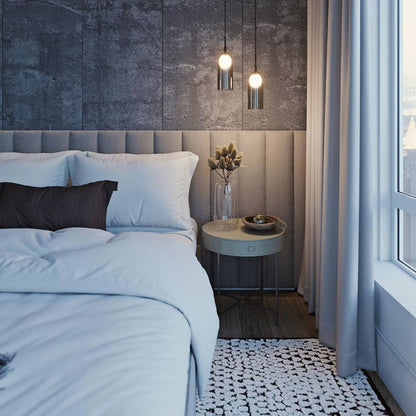 Kiran LED Single Pendant Light in bedroom.