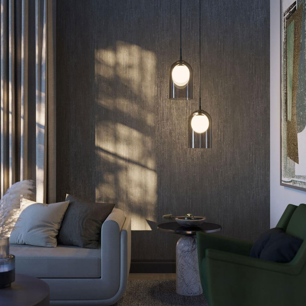 Kiran LED Single Pendant Light in living room.
