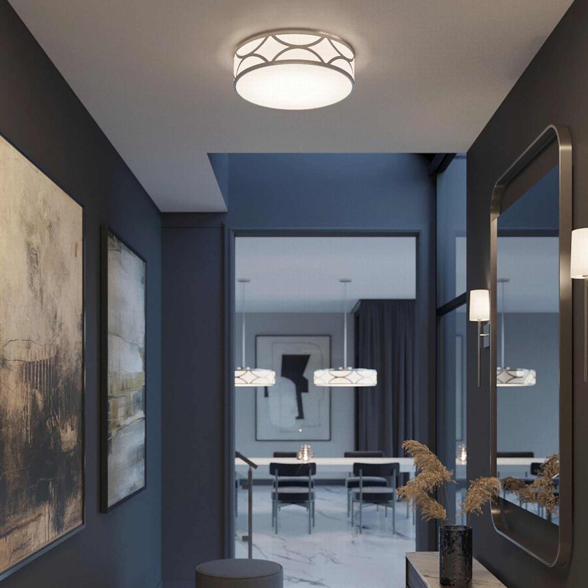 Lake Flush Mount Ceiling Light in hallway.