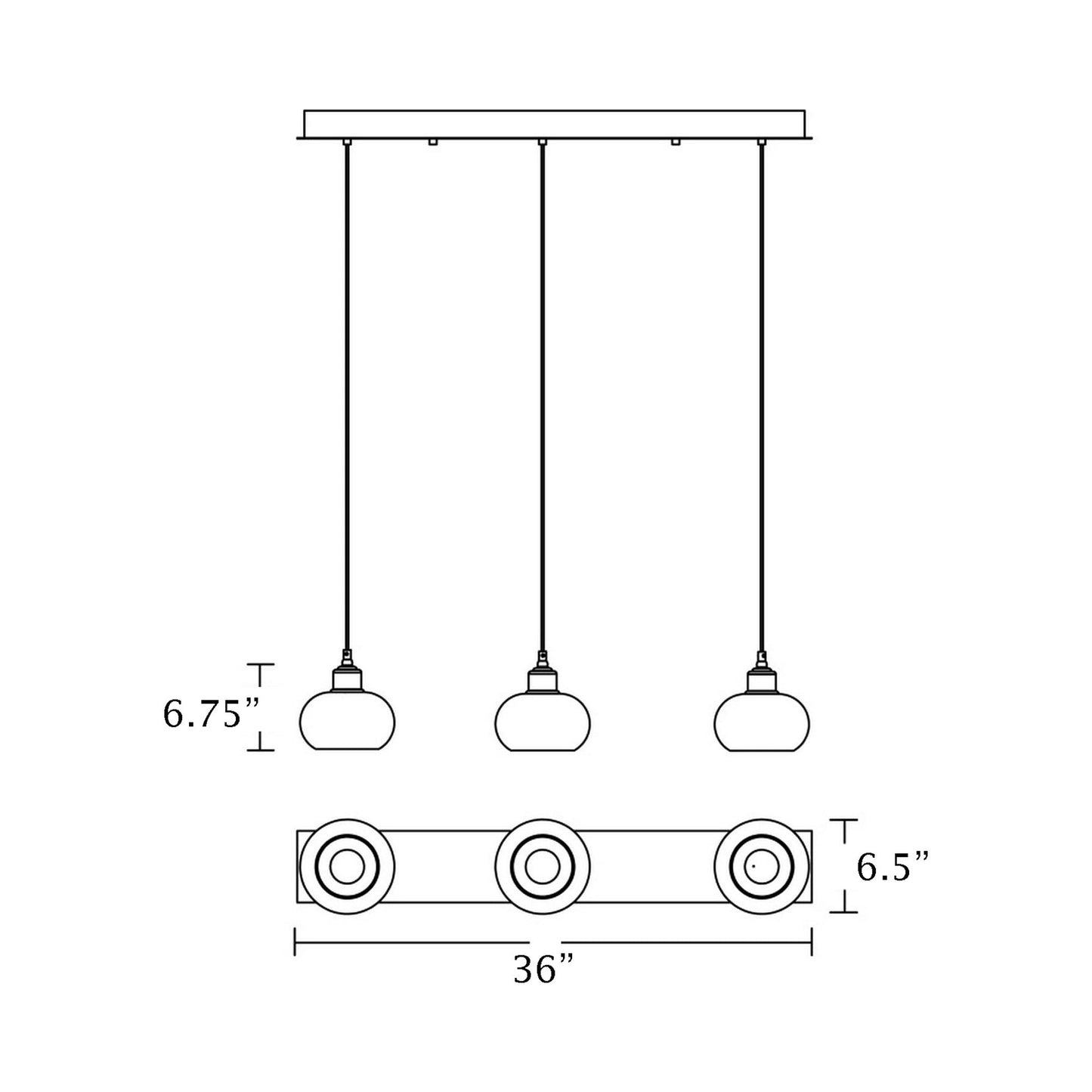 Laney Linear Pendant Light - line drawing.