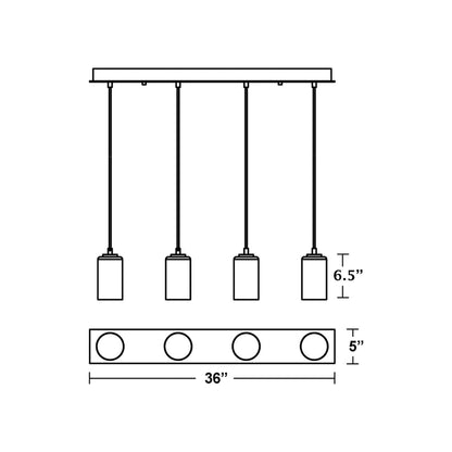 Leo Linear Pendant Light - line drawing.