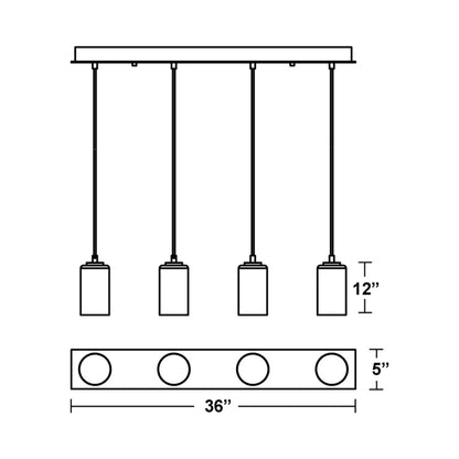 Leo Linear Pendant Light - line drawing.