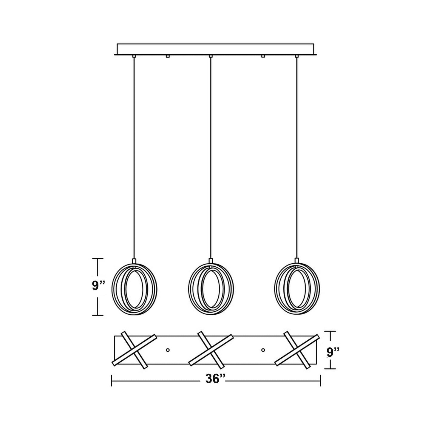 Lock Linear LED Pendant Light - line drawing.