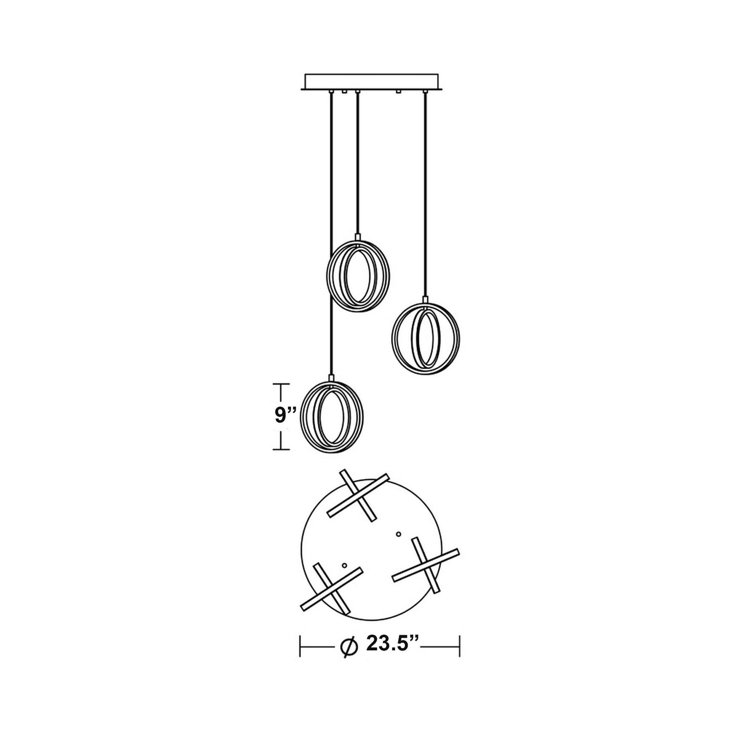 Lock Round LED Pendant Light - line drawing.