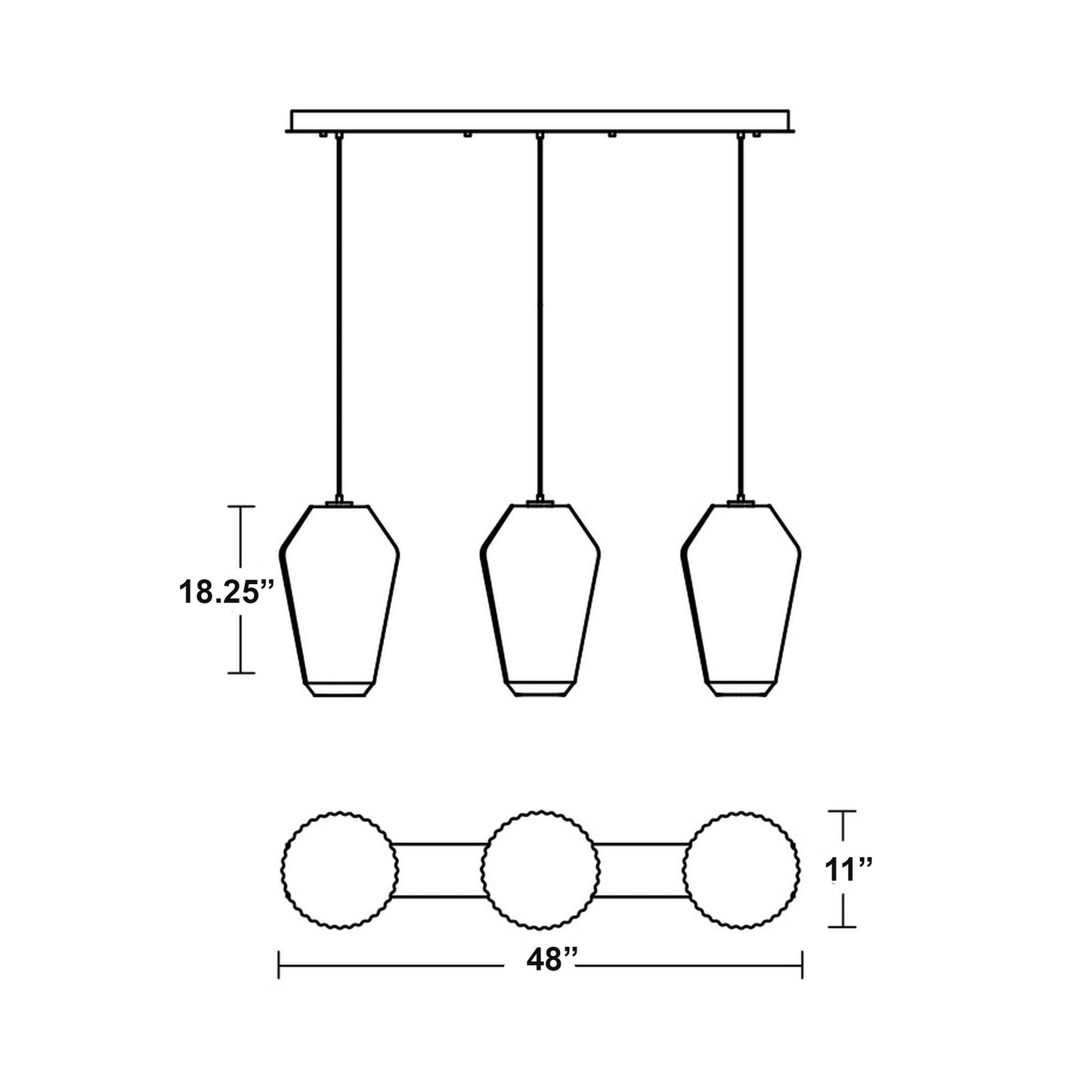 Lola Linear Pendant Light - line drawing.