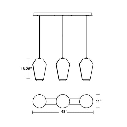 Lola Linear Pendant Light - line drawing.