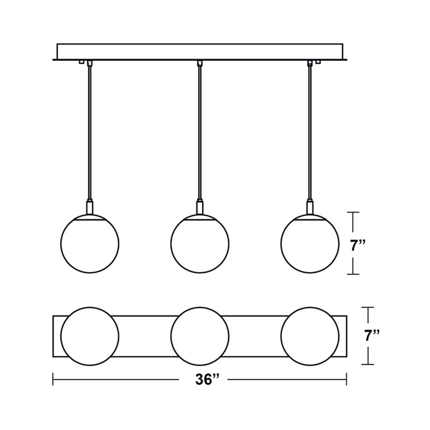 Loretto Linear Pendant Light - line drawing.