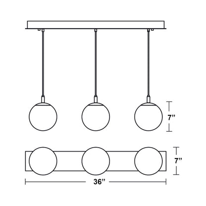 Loretto Linear Pendant Light - line drawing.
