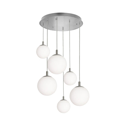 Loretto Round Pendant Light in Satin Nickel (6-Light).