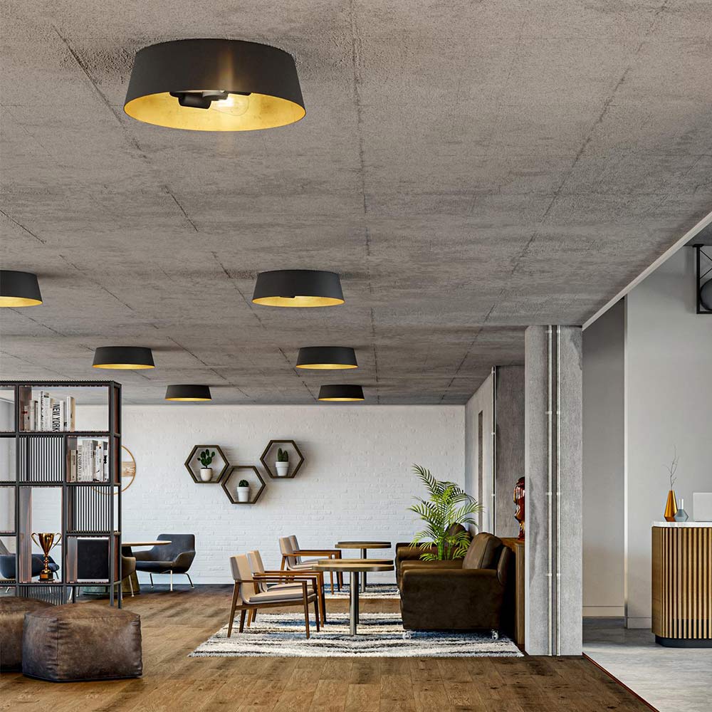 Lyric Flush Mount Ceiling Light in living room.
