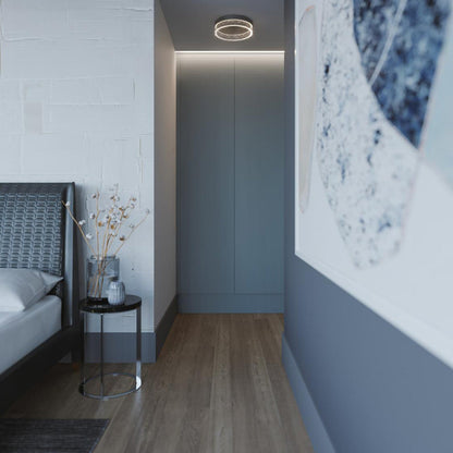 Maggie LED Flush Mount Ceiling Light in bedroom.