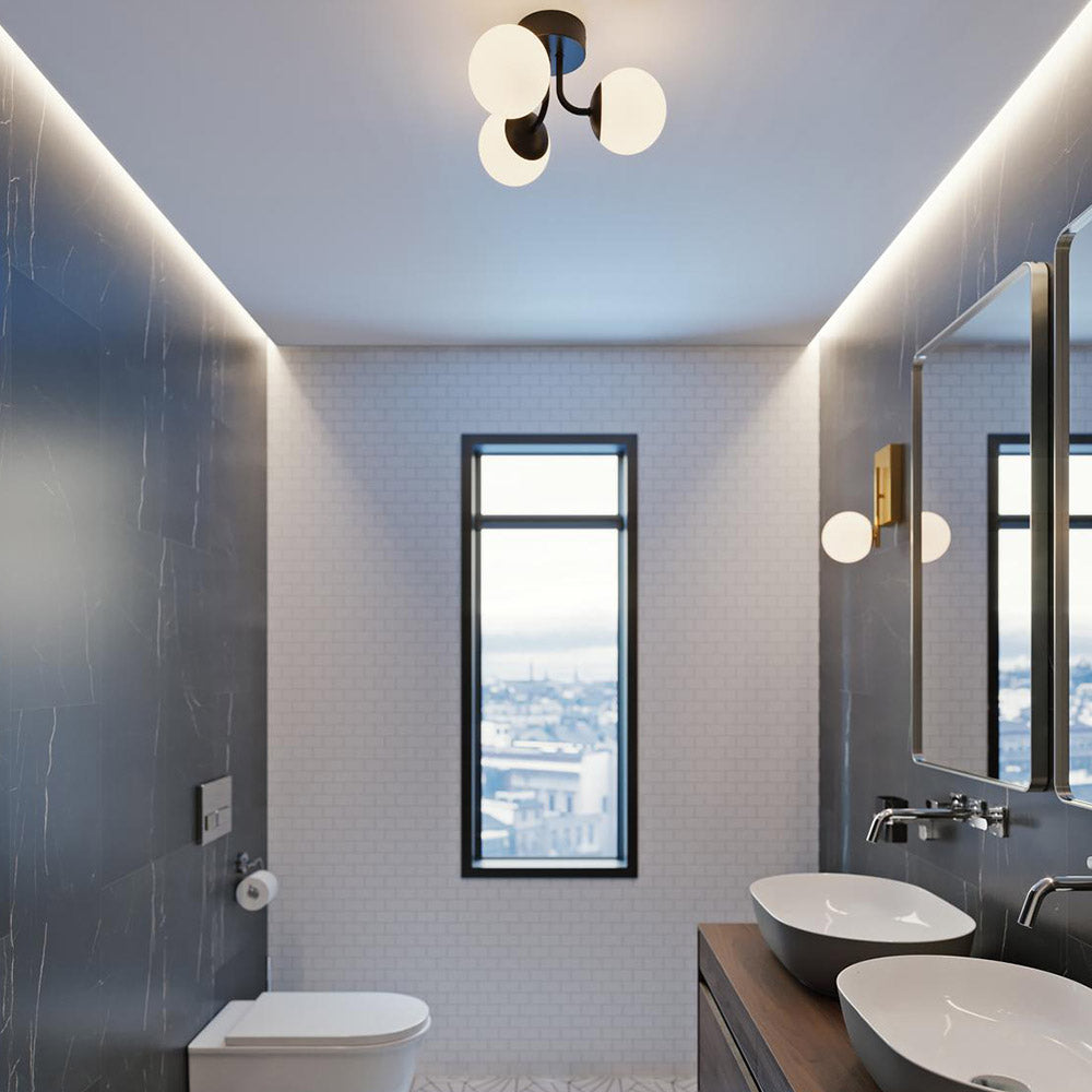 Metropolitan LED Semi Flush Mount Ceiling Light in bathroom.