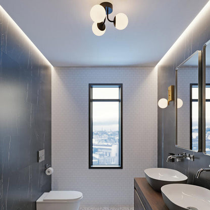 Metropolitan LED Semi Flush Mount Ceiling Light in bathroom.