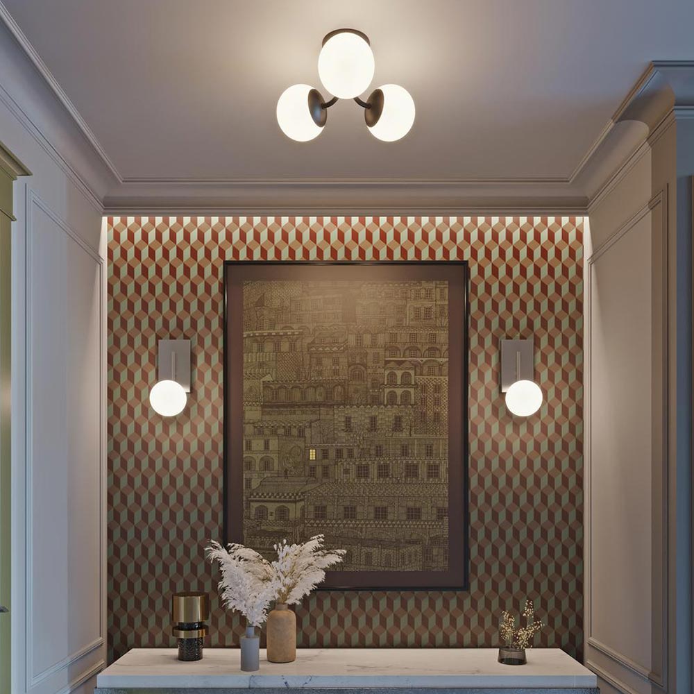 Metropolitan LED Semi Flush Mount Ceiling Light in bathroom.