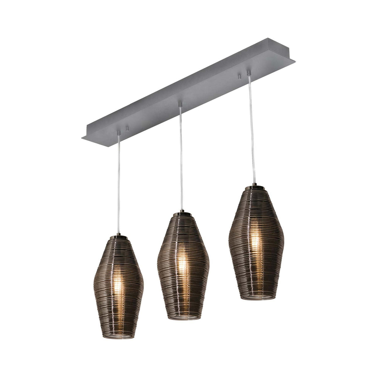 Mila Linear Pendant Light in Satin Nickel/Smoke.