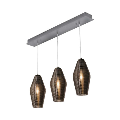 Mila Linear Pendant Light in Satin Nickel/Smoke.