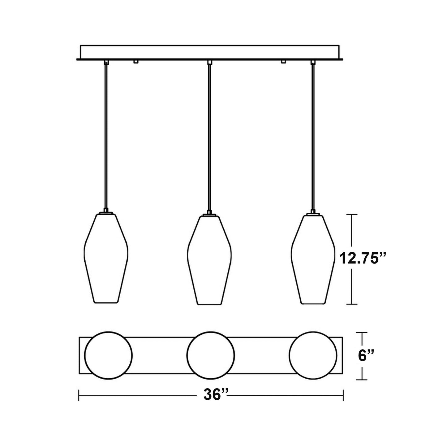 Mila Linear Pendant Light - line drawing.