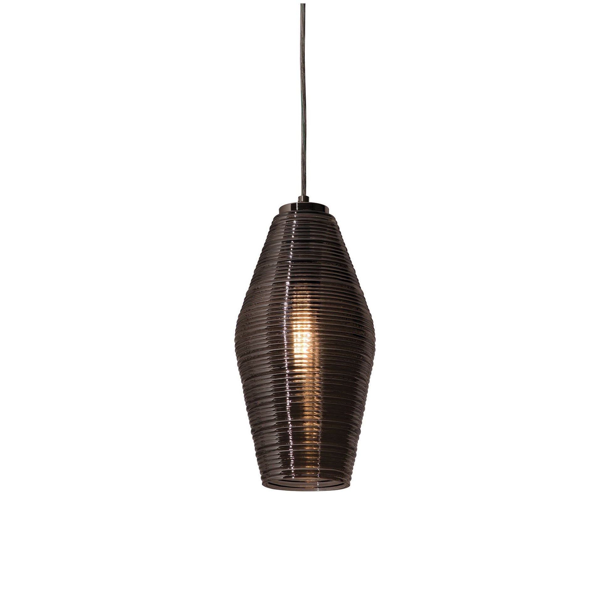 Mila Pendant Light in Satin Nickel/Smoke.