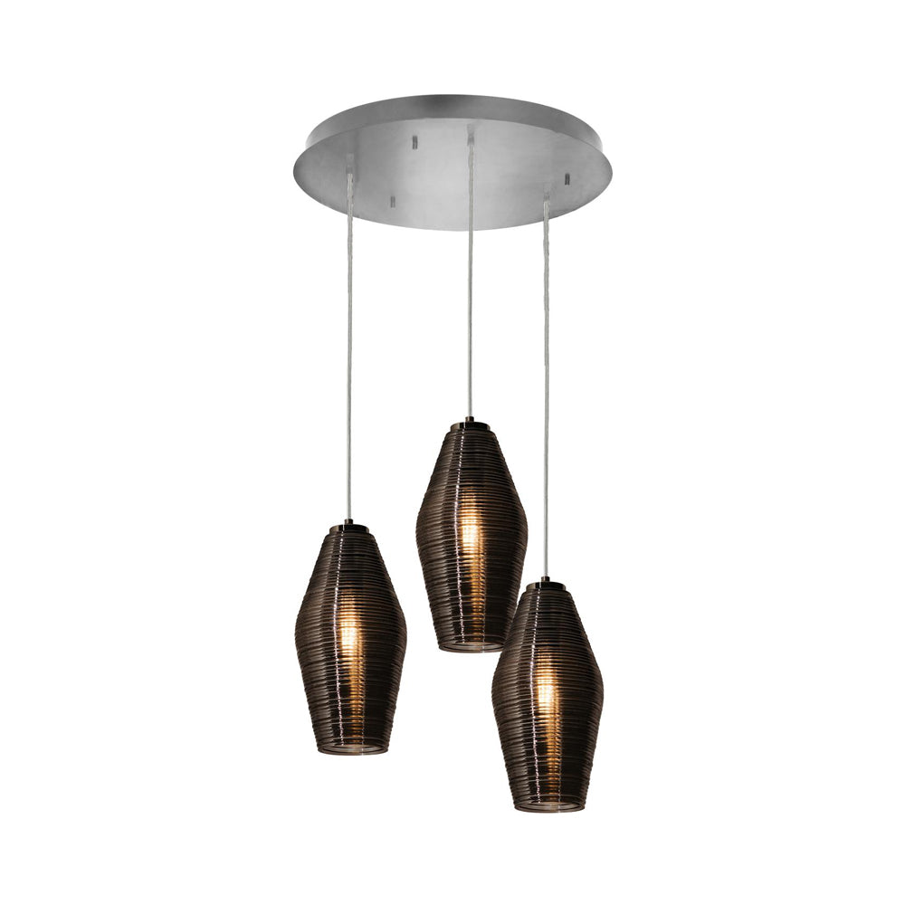 Mila Round Pendant Light in Satin Nickel/Smoke.