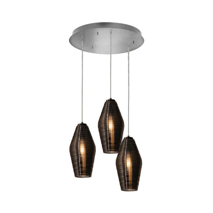 Mila Round Pendant Light in Satin Nickel/Smoke.
