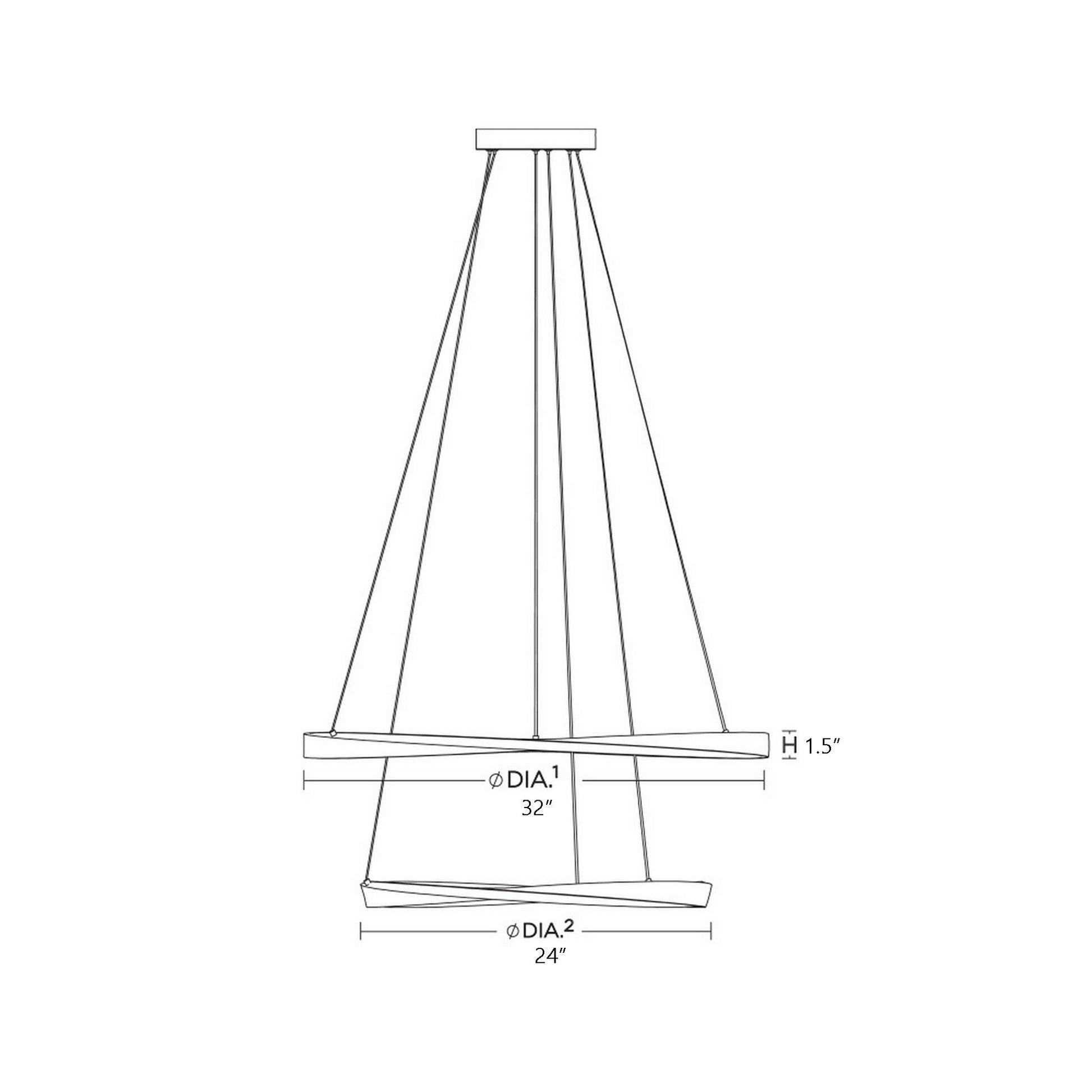 Oberon Double LED Pendant Light - line drawing.