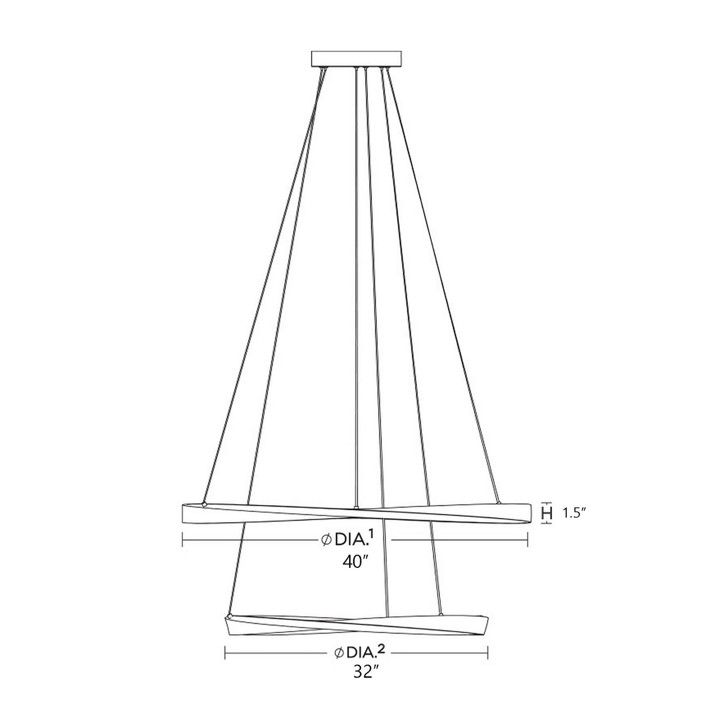 Oberon Double LED Pendant Light - line drawing.