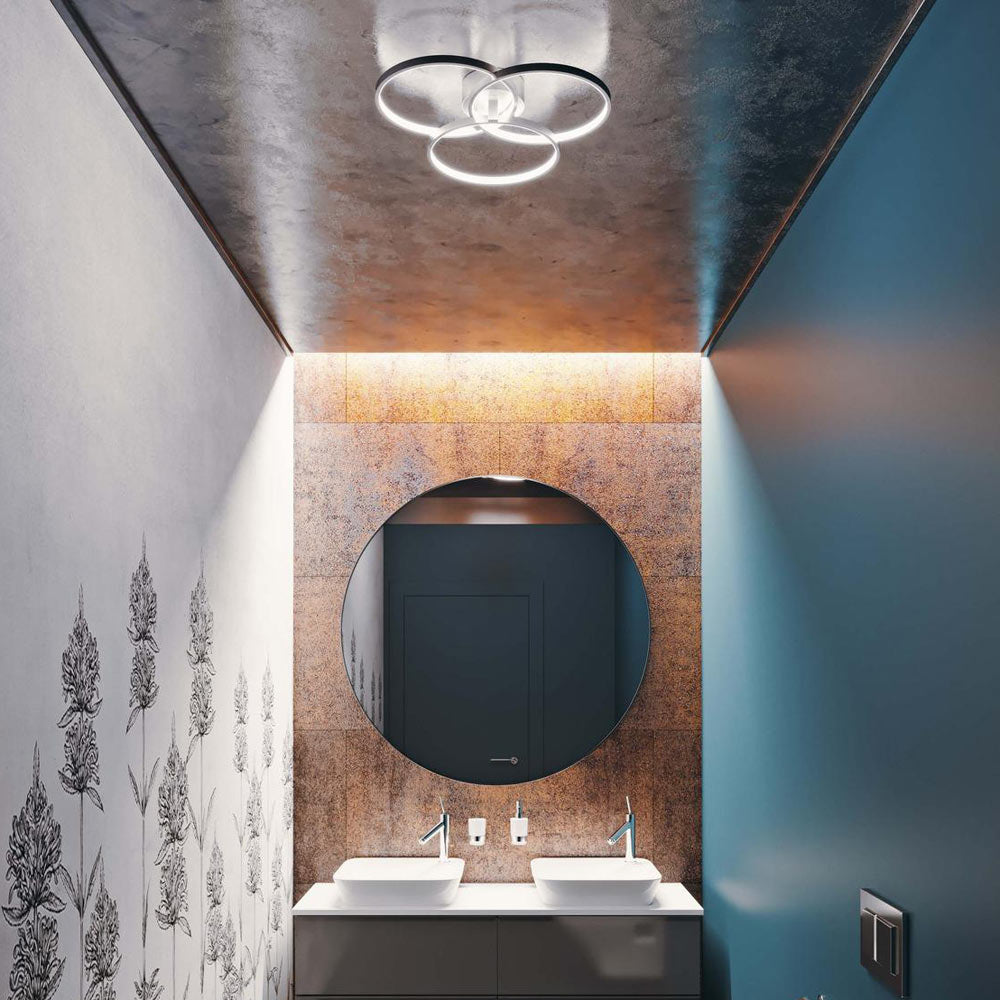 Orion LED Semi Flush Mount Ceiling Light in bathroom.