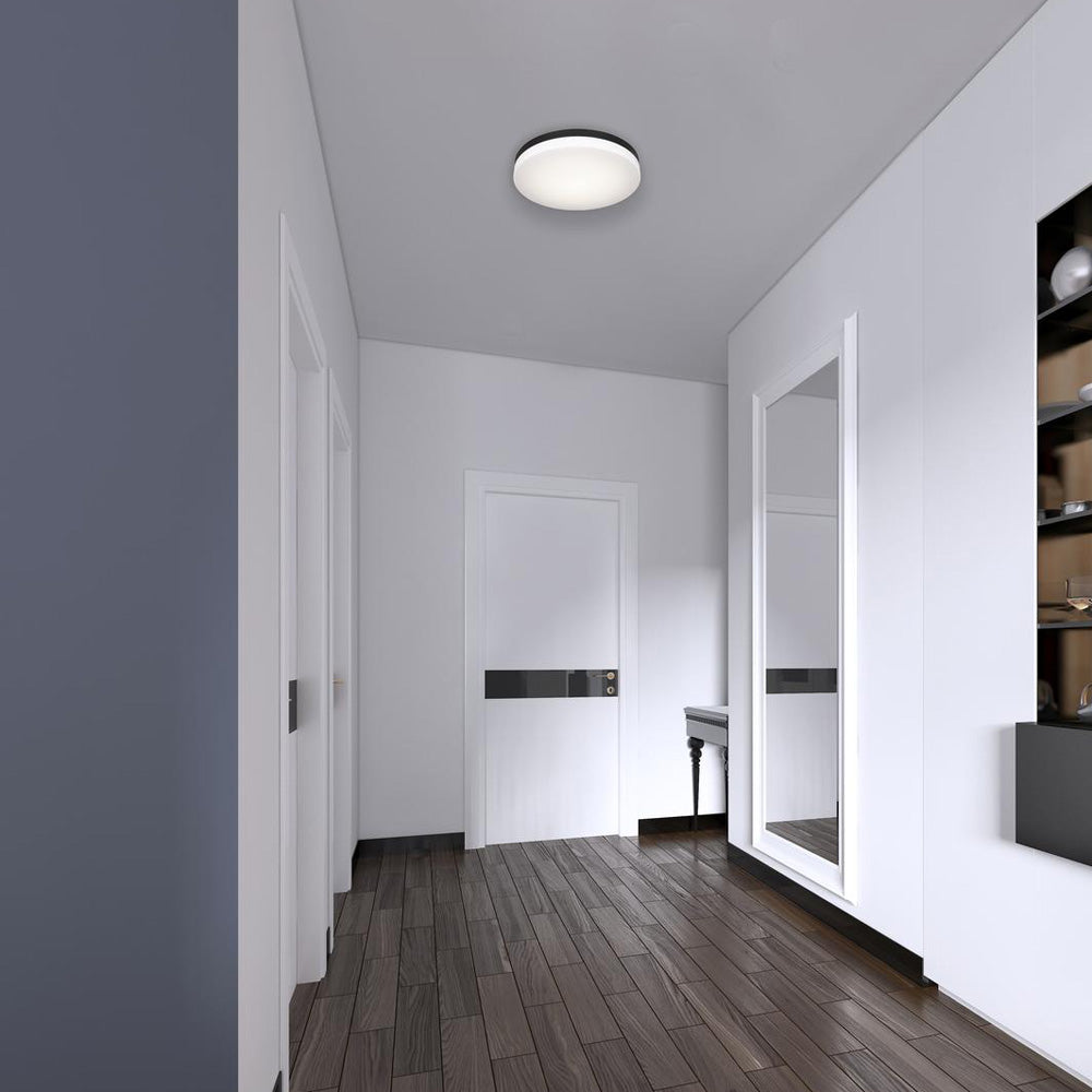 Oscar LED Flush Mount Ceiling Light in hallway.