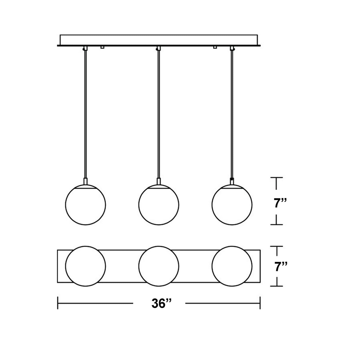 Palla Linear Pendant Light - line drawing.