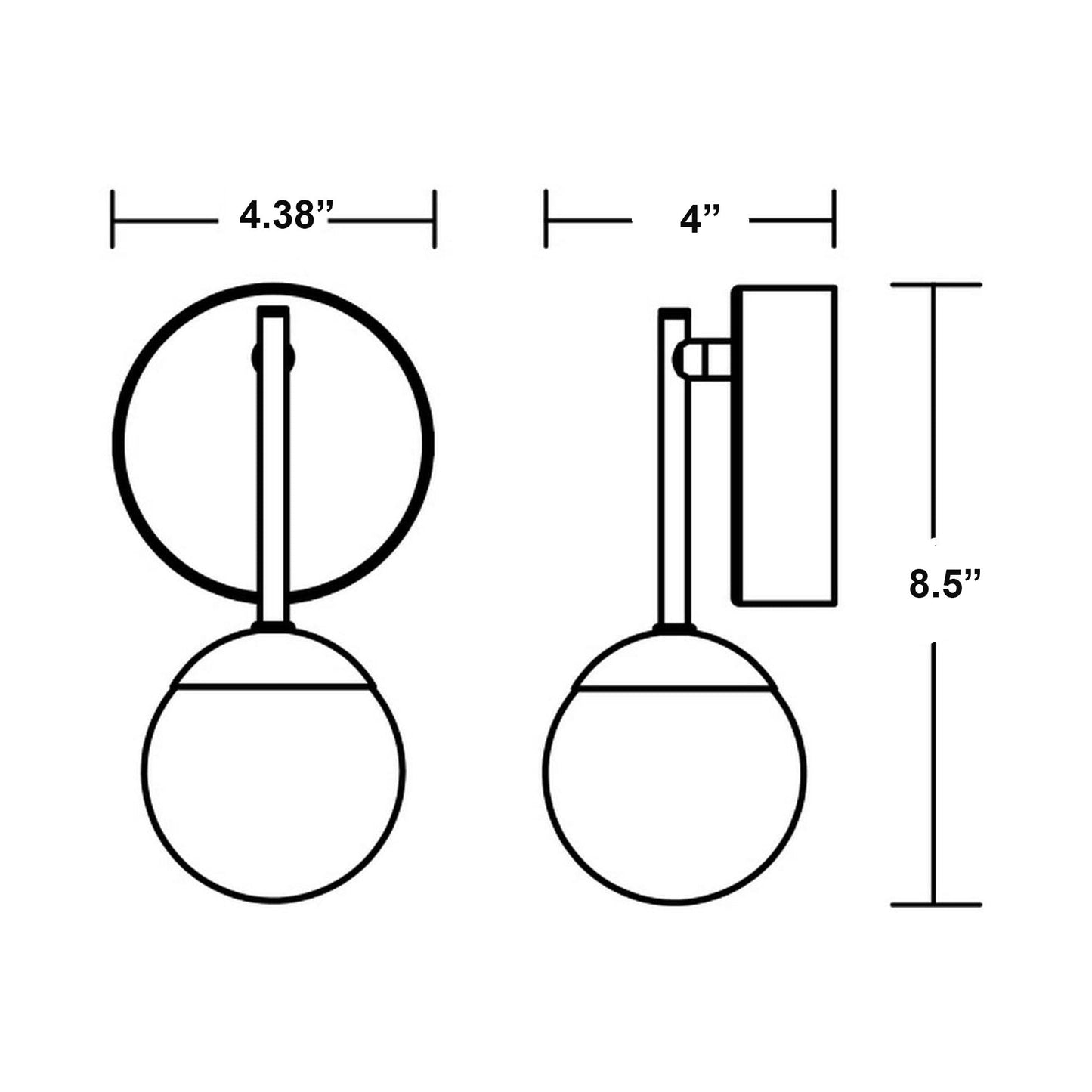 Pearl LED Single Wall Light - line drawing.