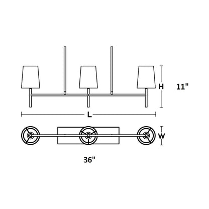Rose Linear Pendant Light - line drawing.
